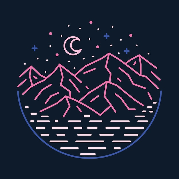 Красивый вид на горы ночью графическая иллюстрация векторного искусства дизайн футболки
