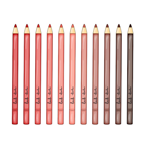 Beauty with set of cosmetic pencils