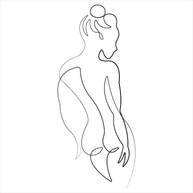 Vector beauty woman body one line art drawing naked female body outline vector illustration