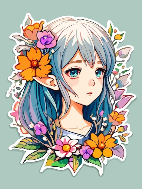 A beauty woman elf with flower ornament anime style artwork