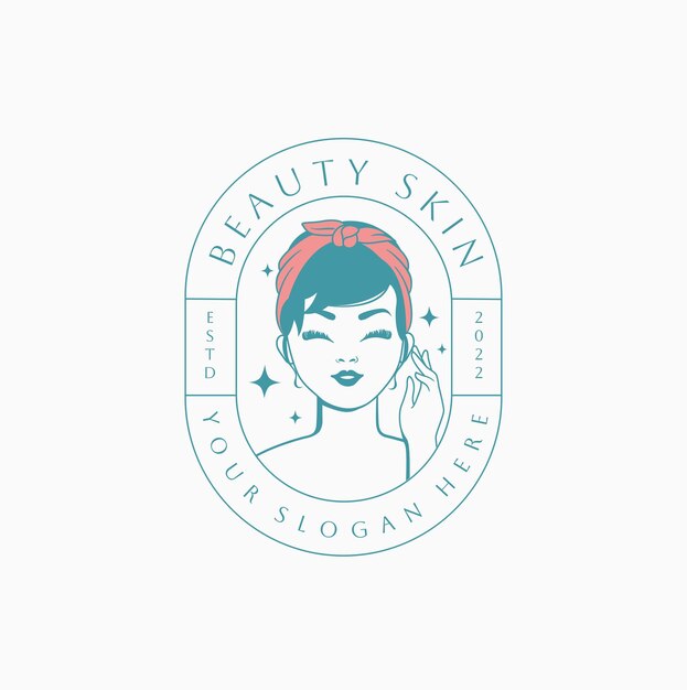 Beauty woman face linear retro logo template