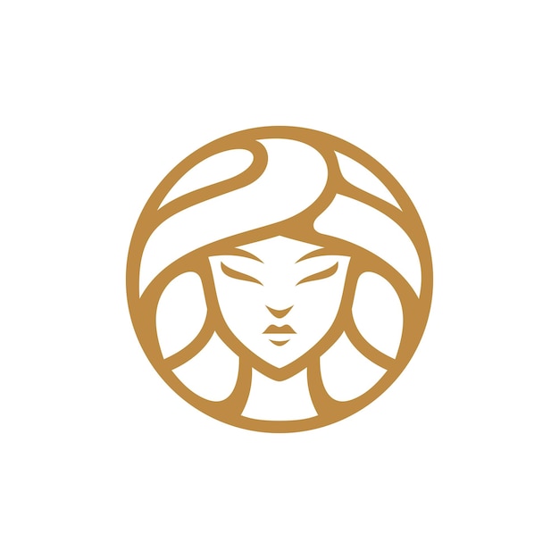 Beauty woman head in a circle badge logo design beauty hair salon cosmetics vector icon