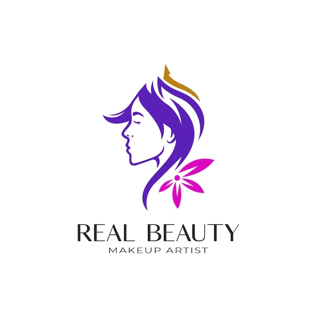 Beauty woman head with flower illustration logo design