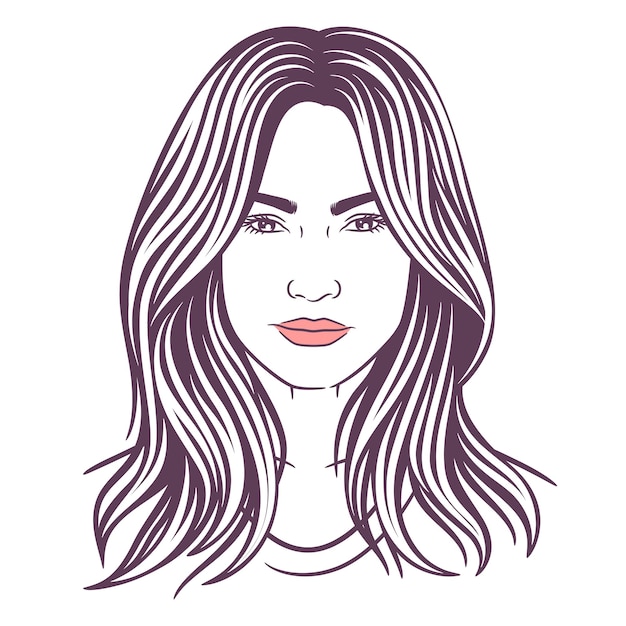 Beauty woman line art illustration black and white, beauty girl face