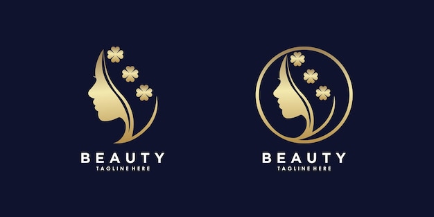 Beauty woman logo design with beauty golden gradient style