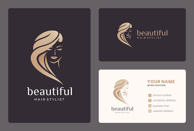 비즈니스 카드와 아름다움 여자 로고 디자인