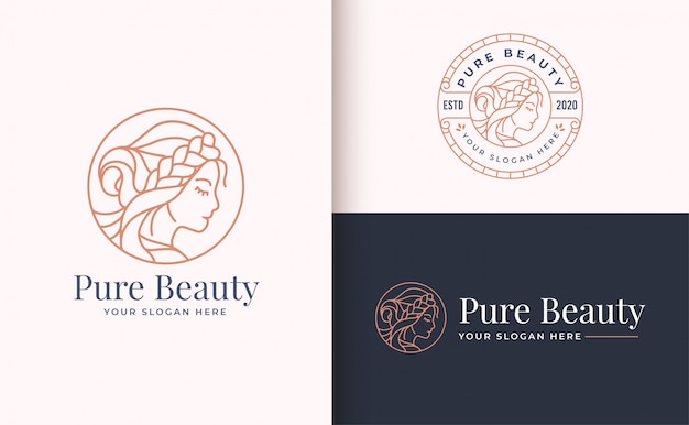 Beauty woman logo design with circle badge