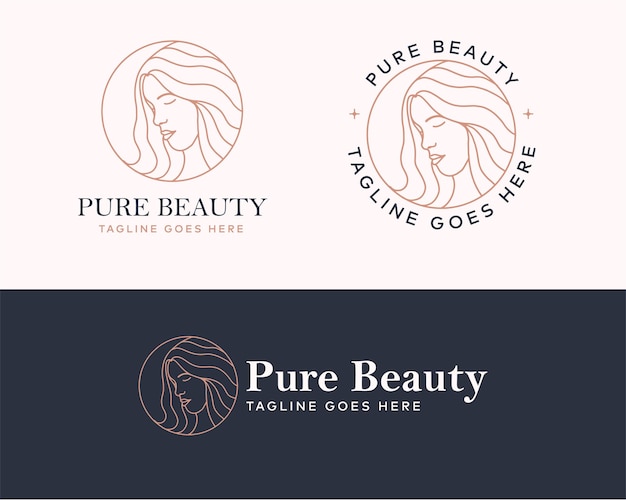 Vector beauty woman logo-ontwerp met cirkelbadge