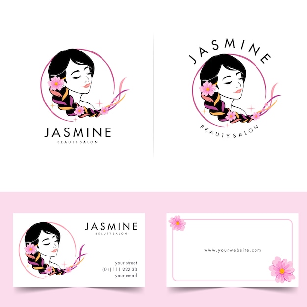 Beauty woman logo with business card designs