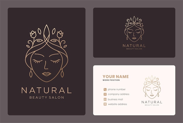 Vector beauty woman logo with floral element, business card design.