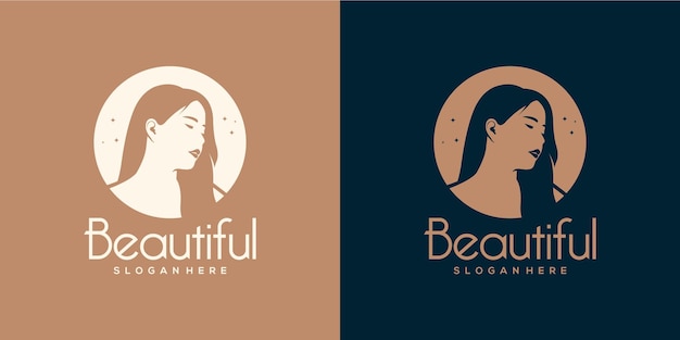 Modello di logo di lusso della donna di bellezza