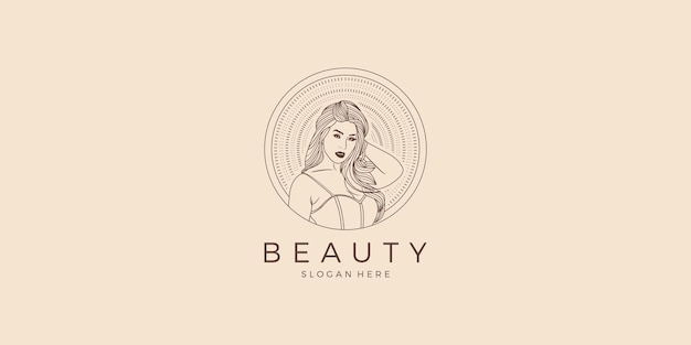 Beauty woman monoline luxury logo branding template