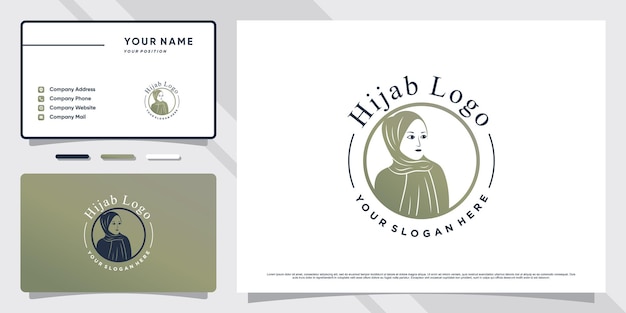 Vettore logo musulmano della donna di bellezza che indossa l'hijab con elemento creativo e design del biglietto da visita vettore premium