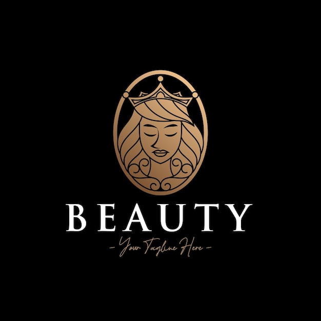 Beauty woman queen face gold logo template