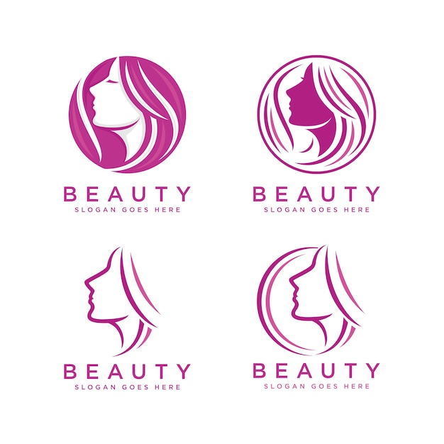 Modello di logo faccia di bellezza della donna