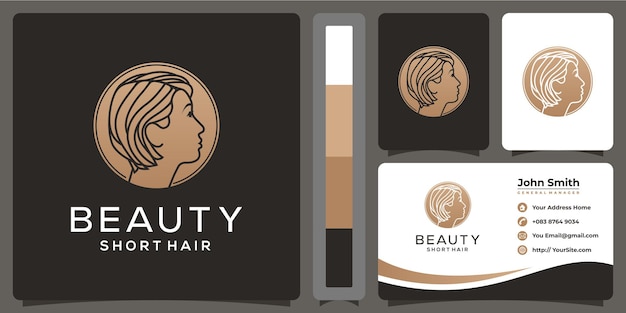 Beauty woman short hair logo and business card template