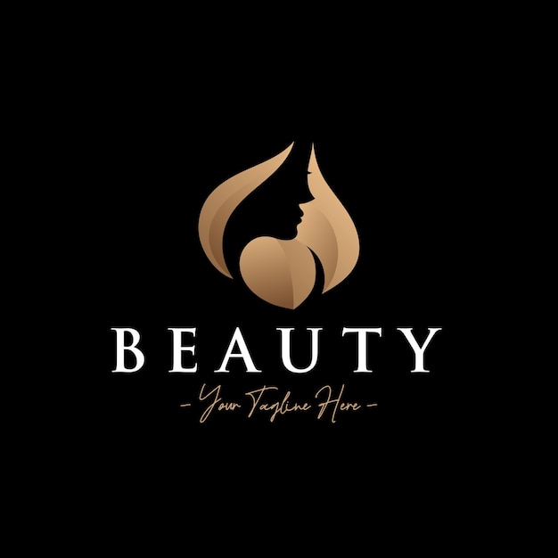 Beauty woman silhouette simple elegant gold logo template