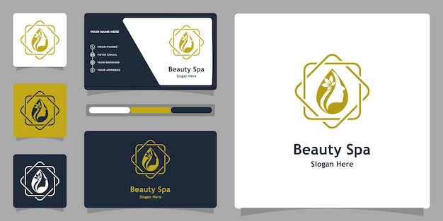 Beauty woman spa oil logo design with business card.