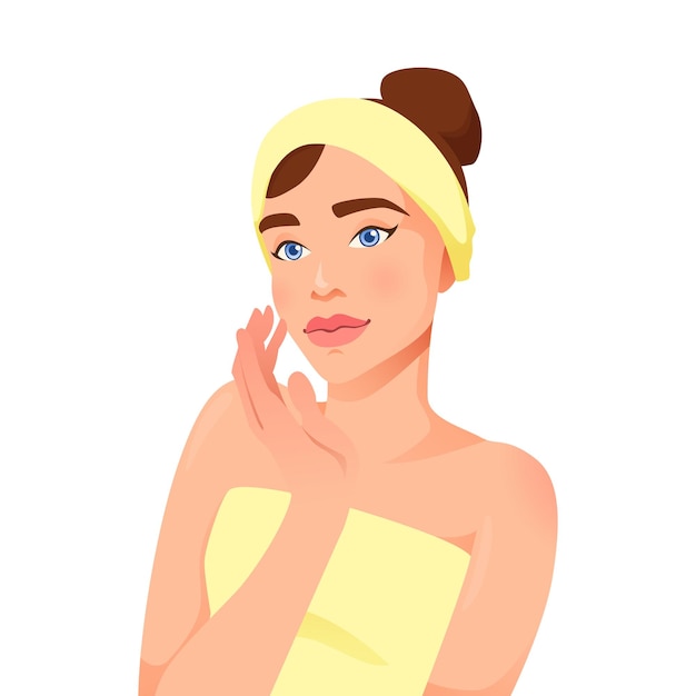 Vector beauty woman with clean skin care in cartoon style vector illustration isolated on white background