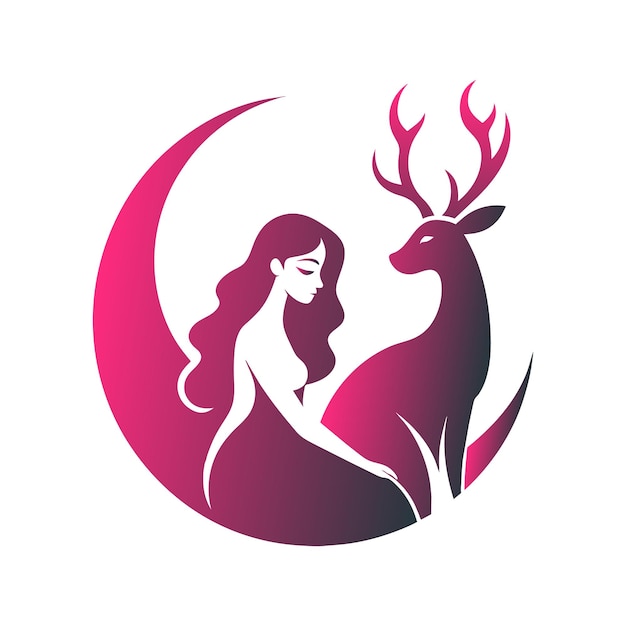 鹿のロゴのイラストデザインの美人女性