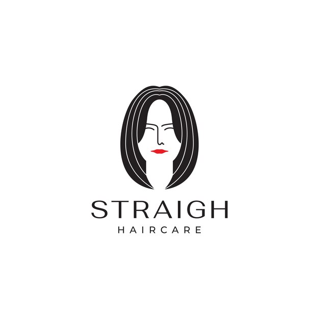 Beauty woman with red lips and straight hair logo