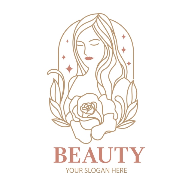 Vector beauty woman with rose logo