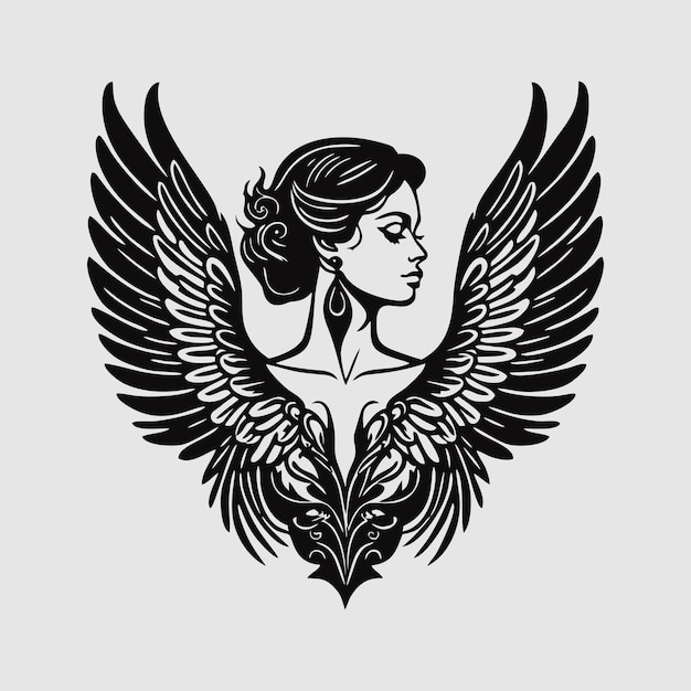 Donna di bellezza con design del logo silhouette ali