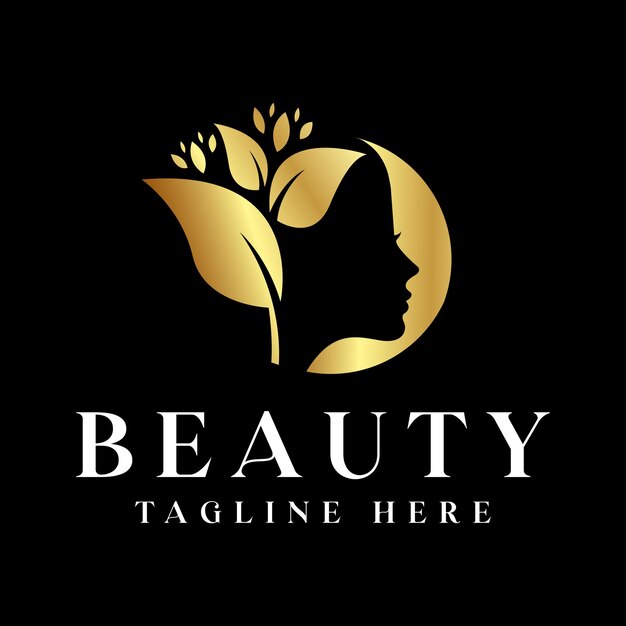 Beauty women face logo design leaf logo vector