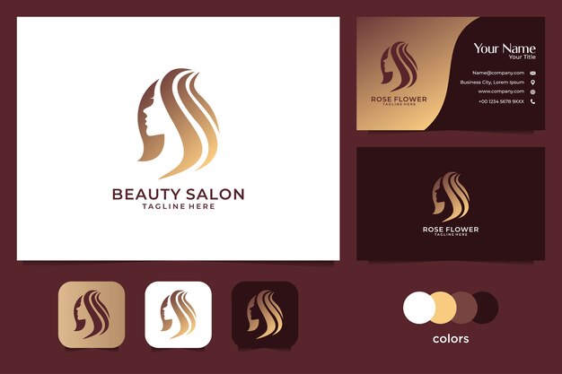 Vector beauty women gold logo design and business card. good use for fashion and salon logo