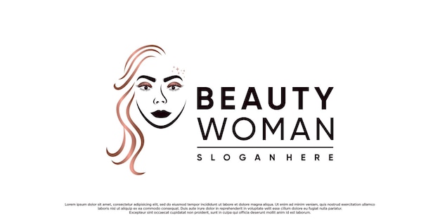 女性の顔を持つ美容院のための美容女性のロゴデザインのインスピレーションプレミアムベクトル