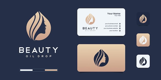 Beauty women logo design вдохновляет на уход за кожей, салоны и спа, с концепцией масляной воды.