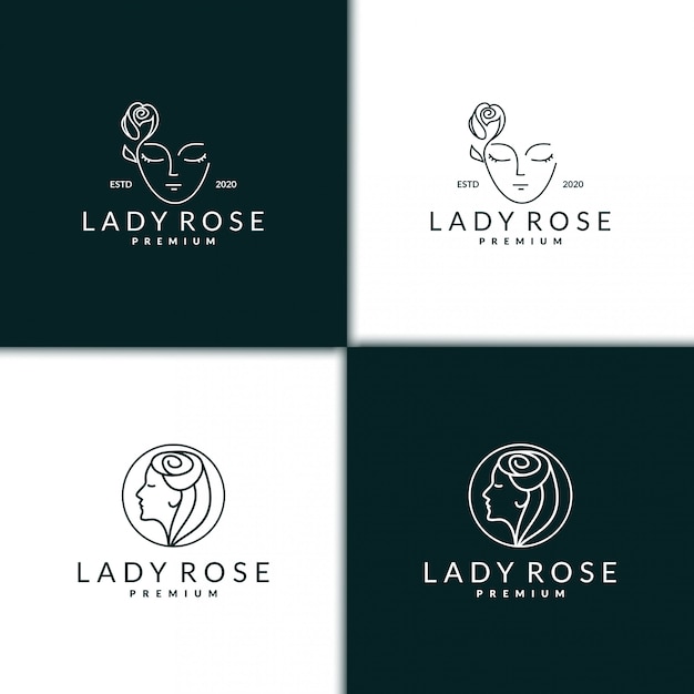 Ispirazione per il design del logo delle donne di bellezza per la cura della pelle, i saloni e la spa, con il concetto di fiore rosa