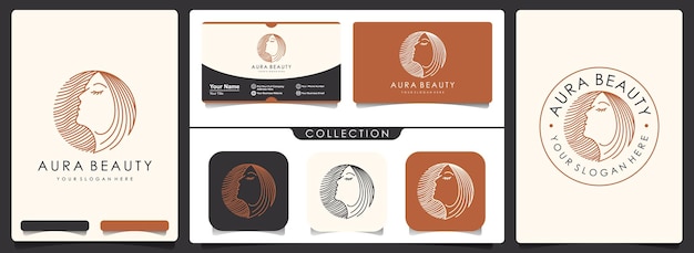 Beauty women logo with  business card template.