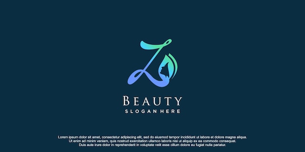 Beauty women logo with monogram initial z and nature concept element premium vector