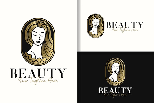 Modello di design del logo in oro femminile semplice di bellezza delle donne