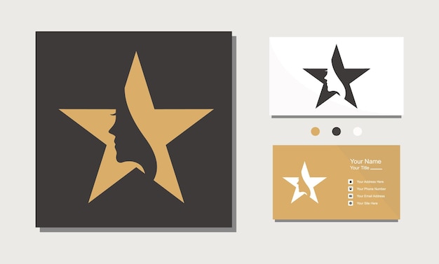 Beauty women with star gold logo design inspiration