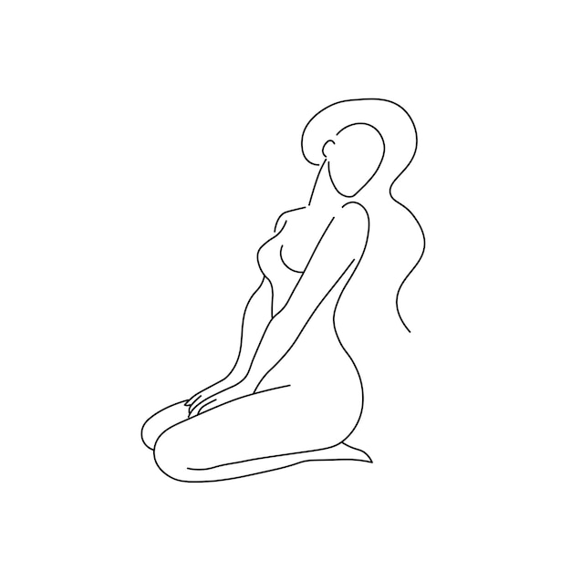 Beauty young woman sitting Body Care for spa salon eco cosmetics vector icons in sketch style