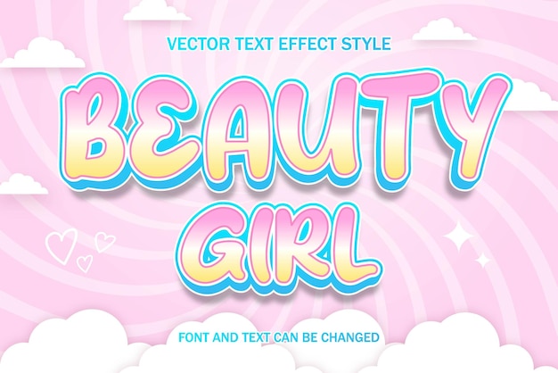 Beautyful cute girly kawaii tipografia 3d disegno di sfondo del modello di stile del font effetto di testo modificabile