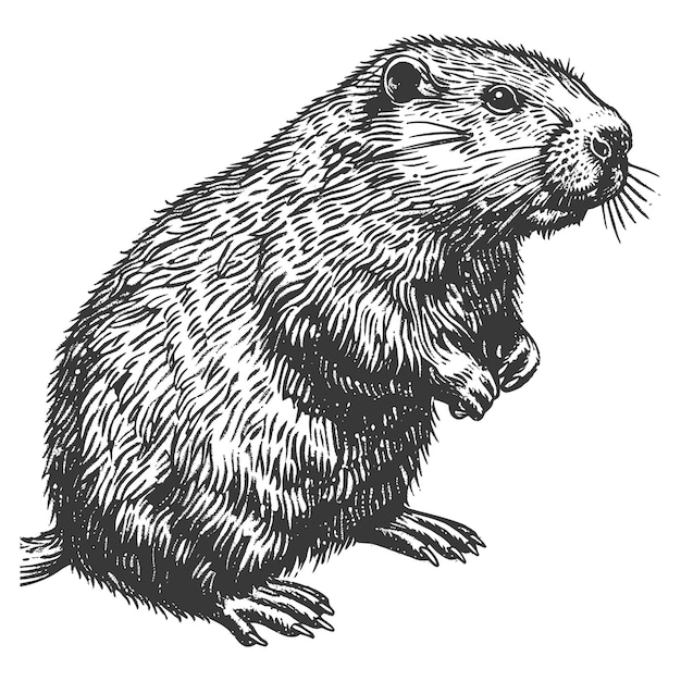 Vector beaver animal full with old engraving sketch style