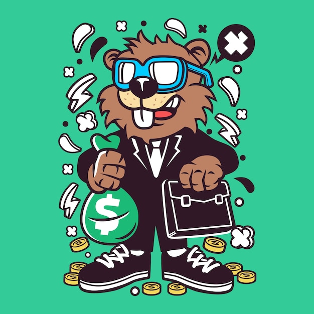 beaver businessman cartoon 