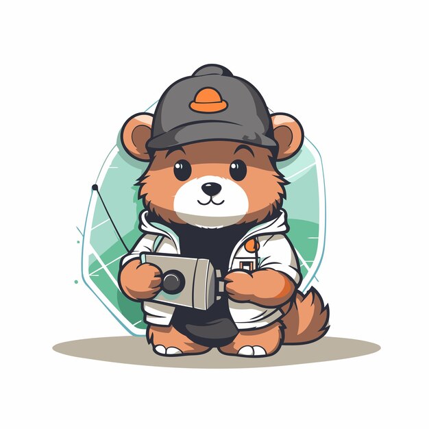 Beaver in a cap with a camera Vector illustration on white background