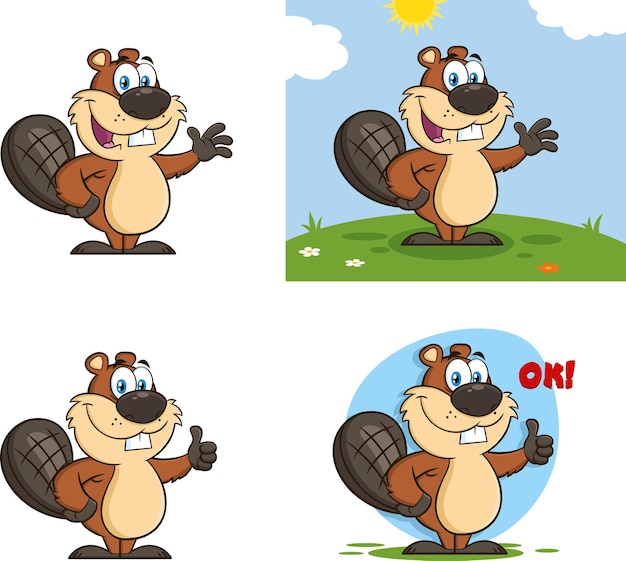 Vector beaver cartoon mascot character.