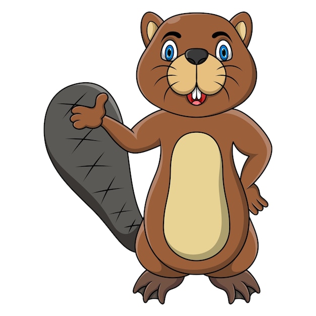 Vector beaver cartoon posing on white background