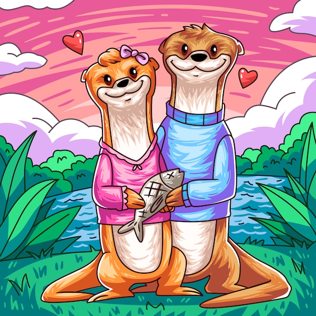 Vector beaver couple