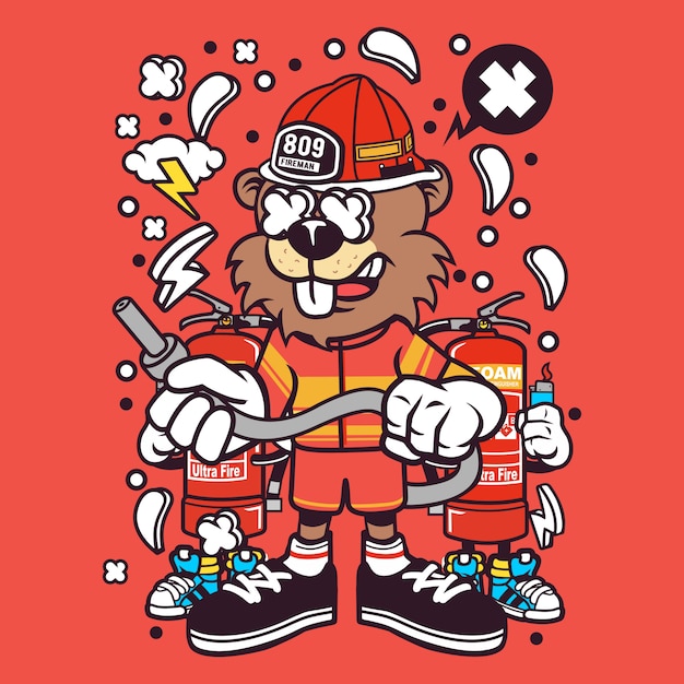 Beaver Firefighter Cartoon