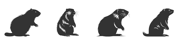 Beaver silhouette set Vector illustration