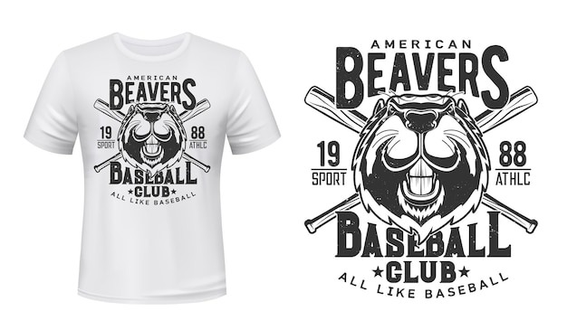 Beaver tshirt print baseball sport club badge