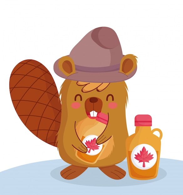 Vector beaver with canadian maple syrup design