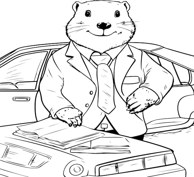 Vector a beaver working coloring pages for children