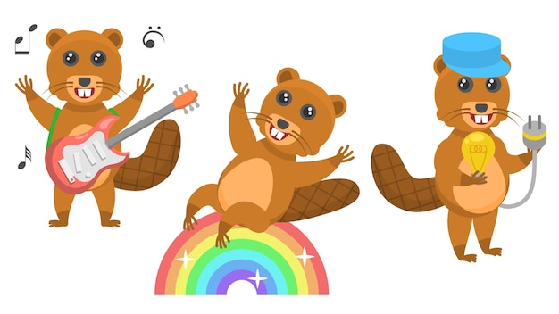 Beavers suona la chitarra elettrica, l'elettricista che tiene una lampadina, cavalca un arcobaleno